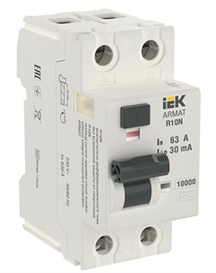 Выключатель дифференциального тока (ВДТ, УЗО) AR-R10N-2-063C030 ARMAT R10N 2P 63А 30мА тип AC Iek