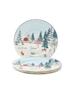 Набор из 4 фарфоровых десертных тарелок с принтом Blue Forest 21maison