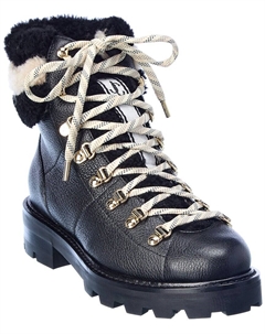 Джимми Чу Эше кожаные сапоги с овчиной, черный Jimmy choo