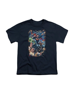 Футболка с коротким рукавом для детей "Лига справедливости Америки: Под атакой", темно-синий Gildan