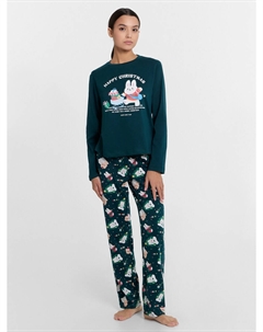 Пижама женская зеленая с принтом и надписью Mark formelle