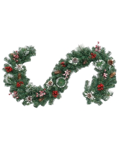 Гирлянда еловая 200см с шишками ягодами заснеженная Нет марки