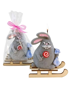 Свеча Заяц с мешком на санках 12см Нет марки