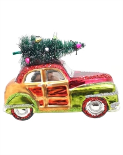 Подвеска Машина с елкой 10см пластик красно-зеленый Нет марки