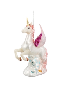 Подвеска Единорог с крыльями 15см стекло розовый, белый Maxijoy