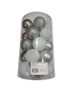 Набор шаров 60мм 25шт пластик белый/серебро микс Нет марки
