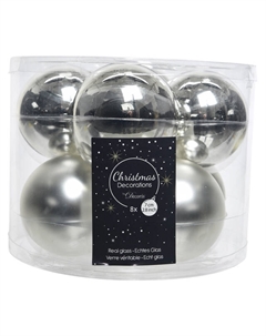 Набор шаров 70мм 8шт стекло серебро Kaemingk