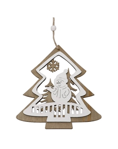 Подвеска Снеговичок 15см дерево бежевый Maxijoy