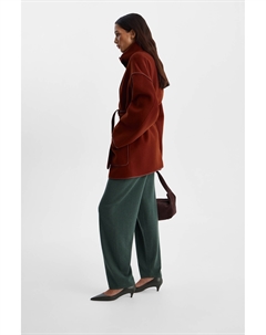 Полупальто с окантовкой из натуральной кожи терракотового цвета 2mood