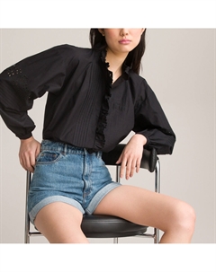 Блузка с круглым вырезом с отделкой и длинными рукавами черный Laredoute