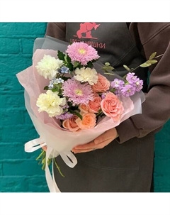 Букет из розы и хризантемы Цветы мишки