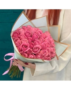 Букет из 35 розовых роз Цветы мишки