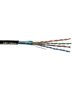 Кабель витая пара F/UTP 5e кат. 4 пары NM20031 23AWG(0.52 мм), медь, одножильный (solid), внешний, PE, чёрный, уп/305м Neomax