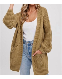 Объемный кардиган с рукавами-фонарями в оливковом цвете Bluivy