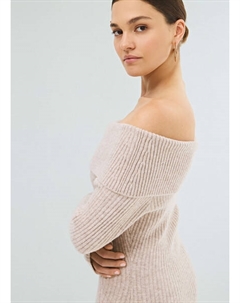 Вязаное платье с открытыми плечами, Бежевый Ostin