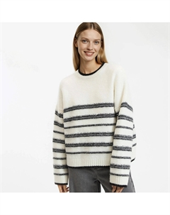 Джемпер в полоску круглый вырез крупная вязка белый La redoute collections
