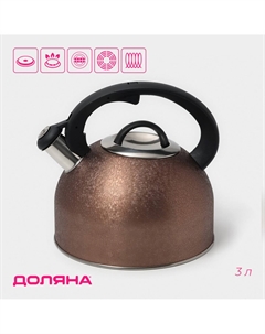 Чайник snow, 3 л, со свистком, индукция, нержавеющая сталь, коричневый Доляна