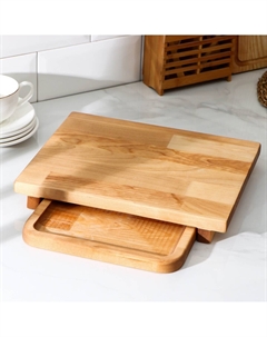 Доска разделочная, с выдвижным лотком, пропитана минеральным маслом, 30×24 см, лоток 22×22 см, дерево береза Adelica