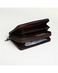 Портмоне-клатч мужской на молнии, два отделения, с ручкой, коричневое Textura