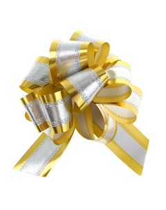 Подарочный бант - шар №5, серебро в золоте, для упаковки подарков Upak land