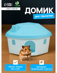 Домик для грызунов, 11.4×10.7×10.7 см, угловой, пластик, голубой Пижон