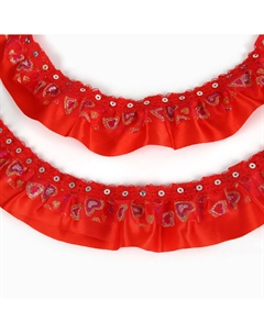 Тесьма, сетка с напылением на красном атласе, 5 см, в рулоне 10 м Страна карнавалия