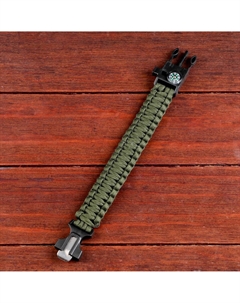 Браслет для выживания 4 в1 (паракорд, компас, свисток, огниво), 25.5×2.5 см, 3 м, темно-зеленый Мастер к.