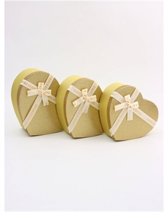 Набор подарочных коробок сердце 3 в 1, золото с бантом Upak land