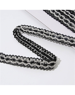 Тесьма декоративная, 16 мм, 9.1±1 м, цвет черный, серебряный Арт узор