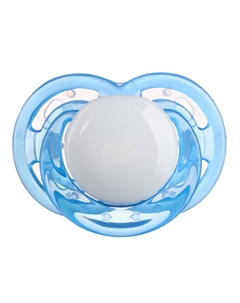 Соска - пустышка силиконовая ортодонтическая m&b, от 12 мес., с колпачком, голубой/белый Mum&baby