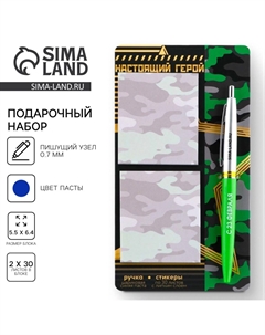 Подарочный набор, стикеры 2×30 л., ручка синяя паста 0.7 мм Artfox