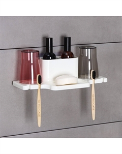 Держатель для зубных щеток настенный, с 2 стаканами на липучках, 31×9×14 см, белый Nobrand