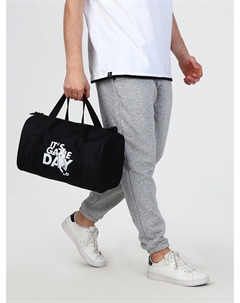 Сумка спортивная на молнии, с подкладкой, длинный ремень, с принтом, маленький размер, черная Textura