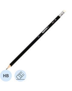 Карандаш чернографитный HB с ластиком заточенный шестигранный Kores