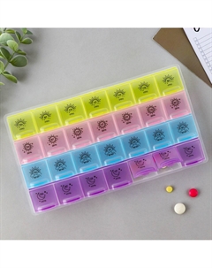 Таблетница органайзер, 28 секций, русские буквы, 21.6×12×1.7 см Сима-ленд