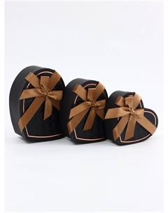 Набор подарочных коробок сердце 3 в 1, черный, 22×20×9; 18.5×17×7.5; 16×14×6 см Upak land