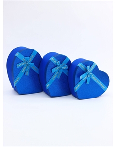 Набор подарочных коробок сердце 3 в 1, сияющий синий с бантом Upak land