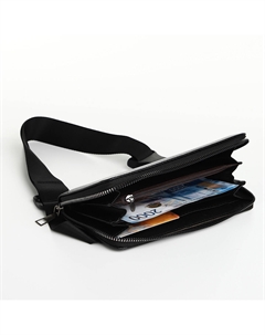Сумка мужская через плечо, портмоне - клатч, на молнии, черная Textura