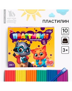 Пластилин 10 цветов мягкий 200 г со стеком Artfox study