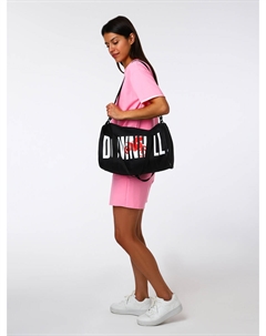 Сумка спортивная на молнии, с подкладкой, длинный ремень, маленький размер, с принтом, черная Textura