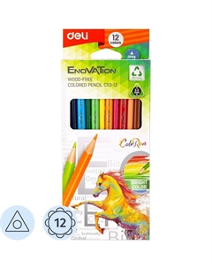 Карандаши цветные Enovation 12 карандашей 12 цветов трехгранные Deli
