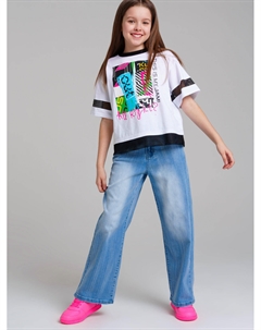 Брюки текстильные джинсовые для девочек Playtoday tween