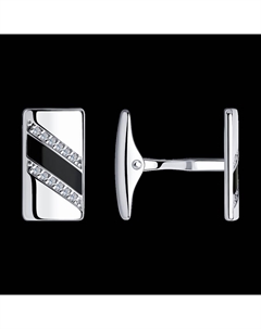 Серебряные запонки с эмалью и фианитами Sokolov