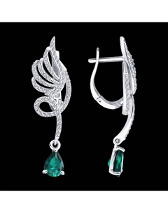 Серьги из белого золота с бриллиантами и изумрудами Sokolov