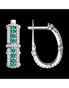 Серьги из белого золота с бриллиантами и изумрудами Sokolov