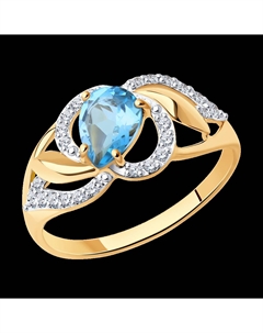 Кольцо из золота с голубым топазом и фианитами Sokolov