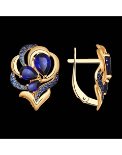 Серьги из золота с синими корунд (синт.) и синими фианитами Sokolov