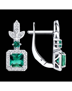 Серьги из белого золота с бриллиантами и гидротермальными изумрудами Sokolov