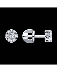 Серьги-пусеты из белого золота с фианитами Sokolov