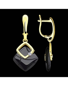 Серьги из желтого золота с бриллиантами и чёрными керамическими вставками Sokolov